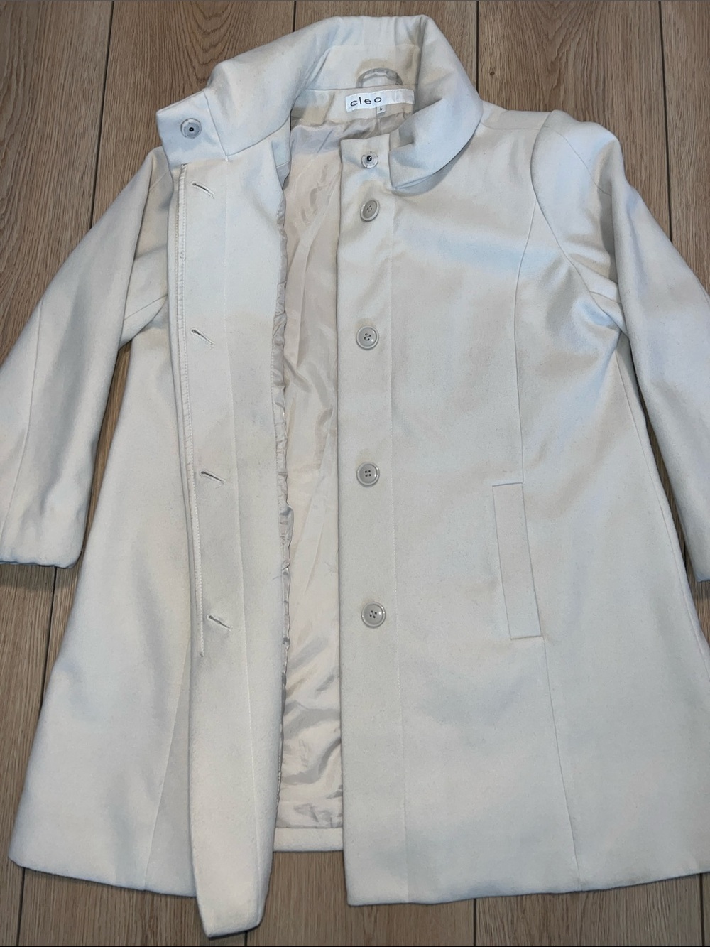 cleo Cream A-Line Stand Collar Trench Coat - Picture 6 of 14